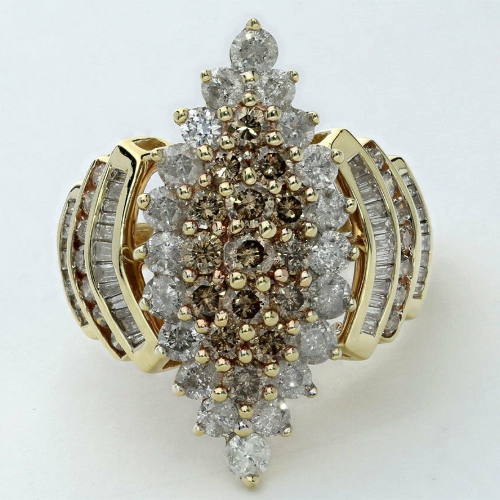 10K 2.15 Carat Champagne & White Diamond Ring.